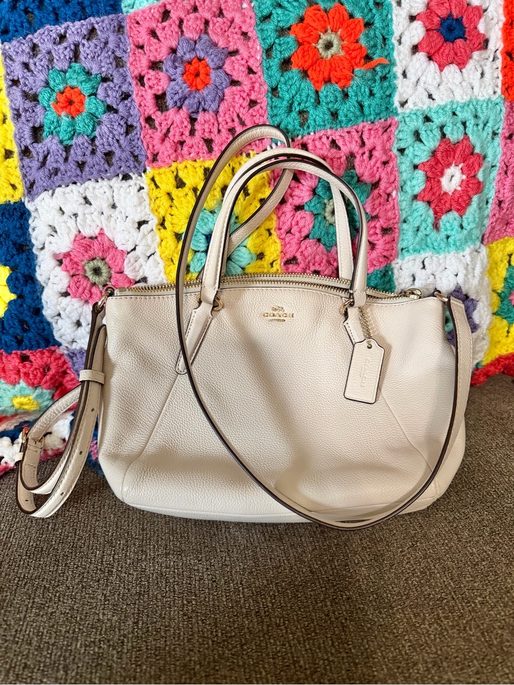 Coach Pebbled Leather Satchel in Cream/Light Beige